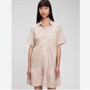 GAP Daisy Neutral Floral Babydoll Tiered Mini Shirt Dress